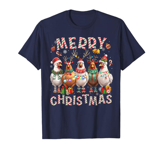 Christmas Lights Chicken Santa Funny Xmas Tree T-Shirt