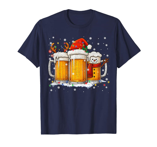 Funny Snowman Santa Hat Drink Christmas Xmas Men T-Shirt