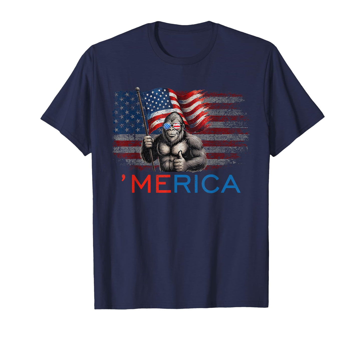 Bigfoot Merica American Flag Patriotic 4th Of July T-Shirt