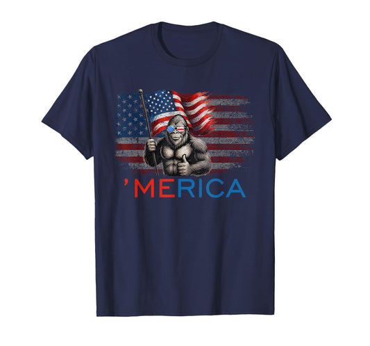 Bigfoot Merica American Flag Patriotic 4th Of July T-Shirt
