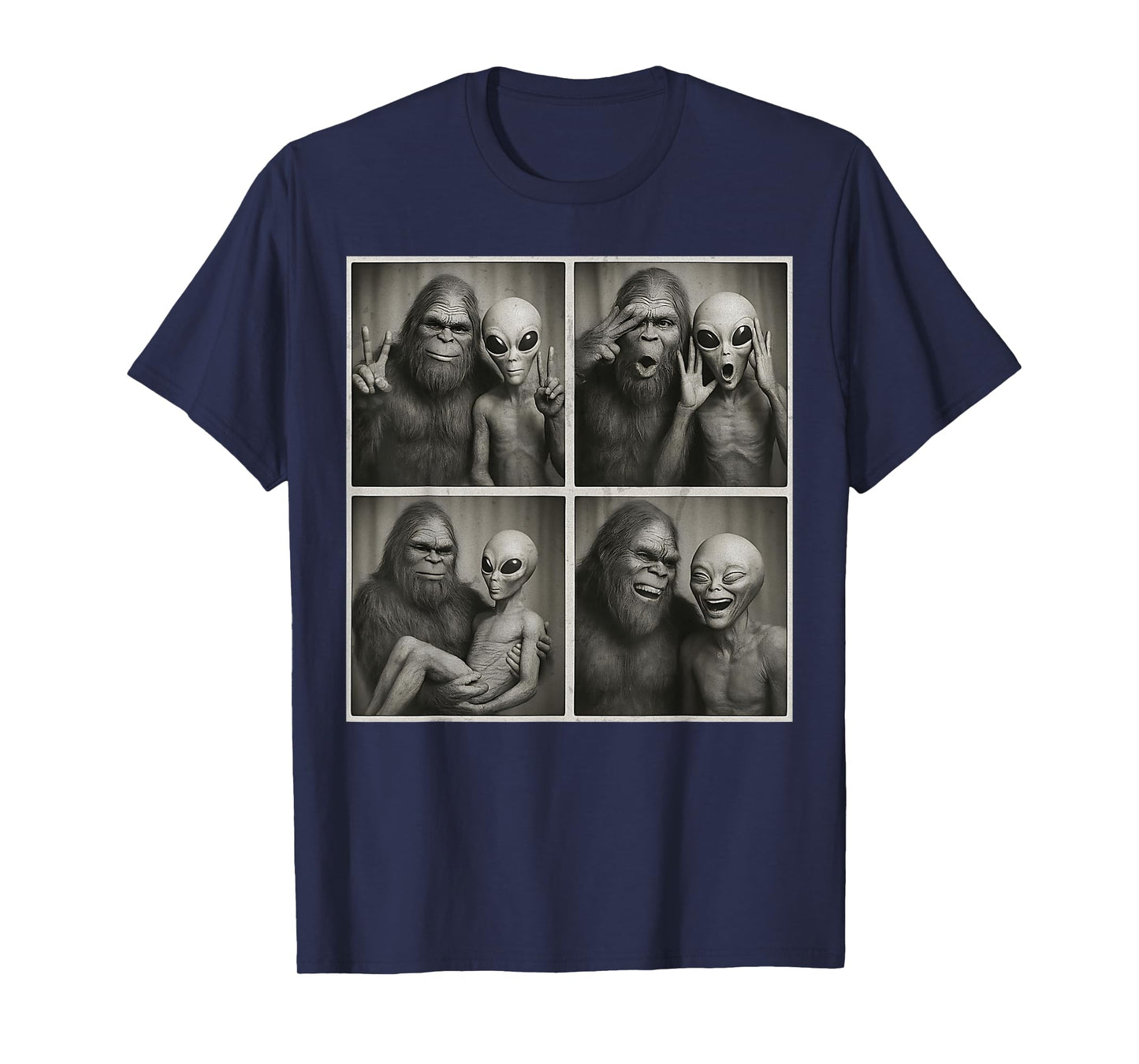 Funny Bigfoot and Alien Photobooth Vintage Sasquatch Cryptid T-Shirt