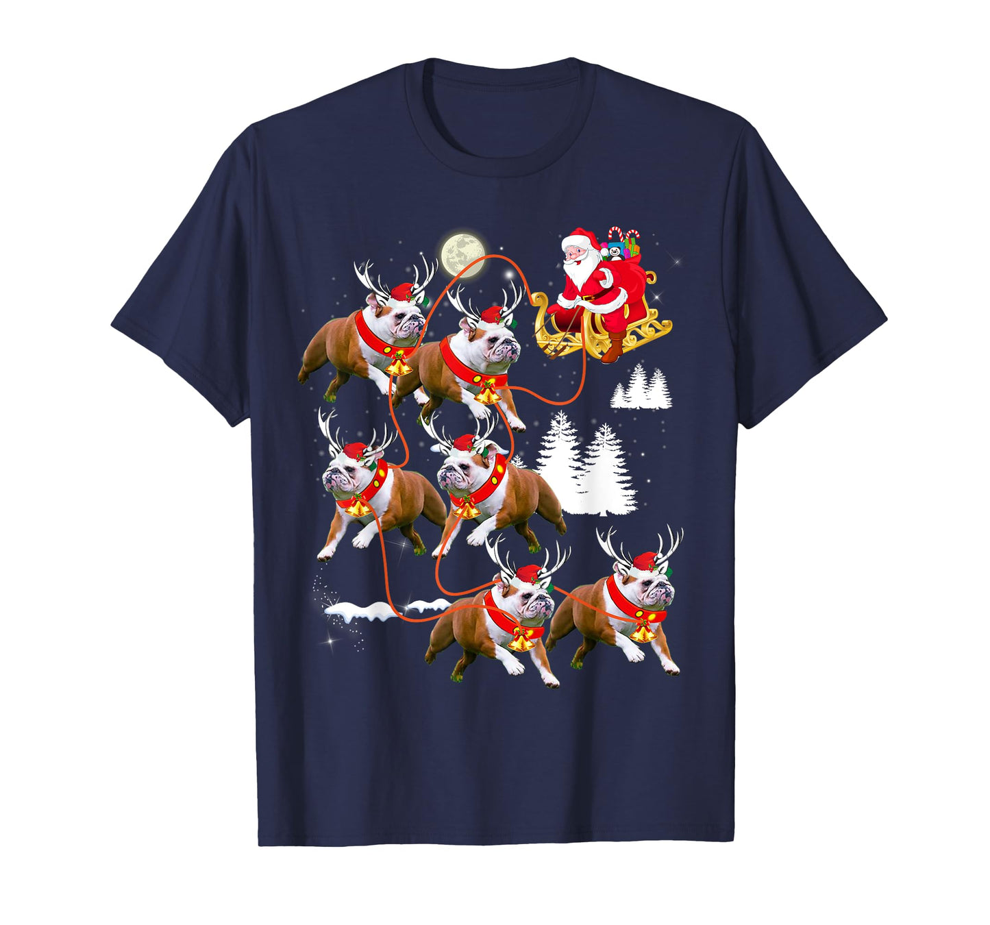 Christmas Santa Riding English Bulldog Xmas T-Shirt for Men Women Kids