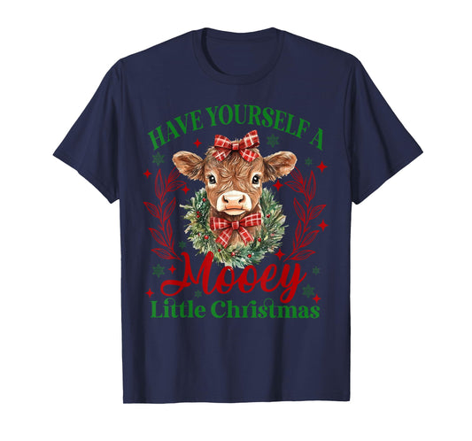 Have Yourself A Mooey Little Christmas Highland Cow Santa T-Shirt