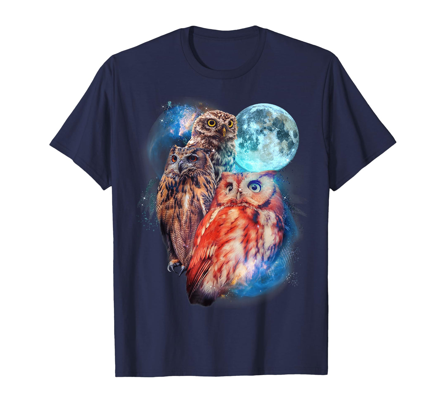 3 Moon Owl Funny Nocturnal Birds Of Prey Graphic Art Humor T-Shirt