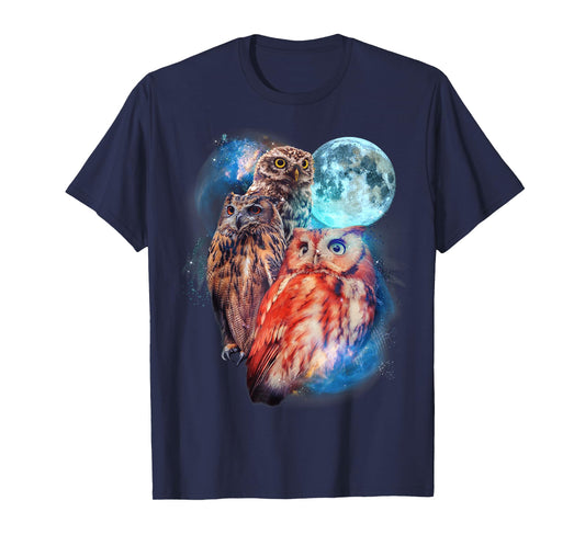 3 Moon Owl Funny Nocturnal Birds Of Prey Graphic Art Humor T-Shirt