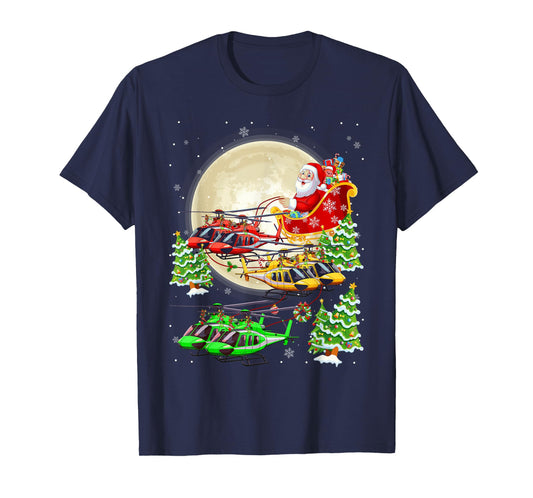 Funny Helicopters Reindeer Riding Santa Sleigh Xmas Boys T-Shirt