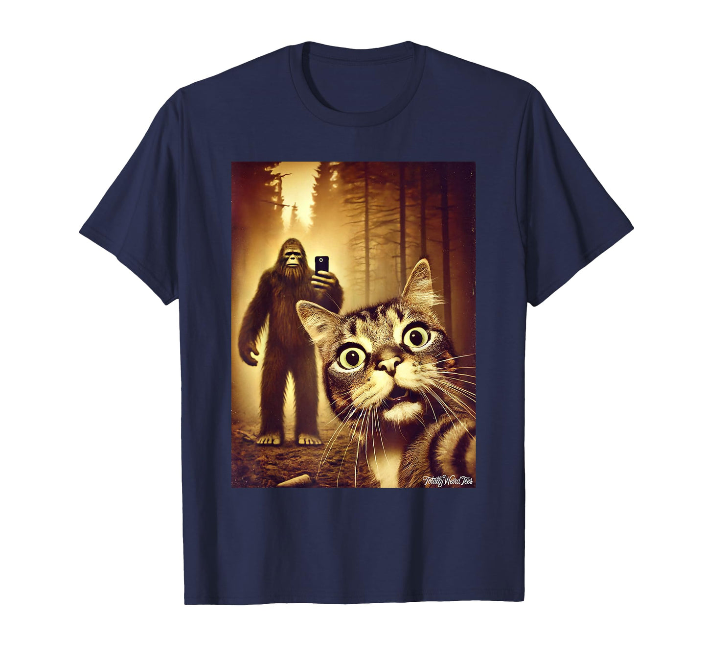 Cat Sasquatch Selfie Funny Forests Bigfoot Art T-Shirt