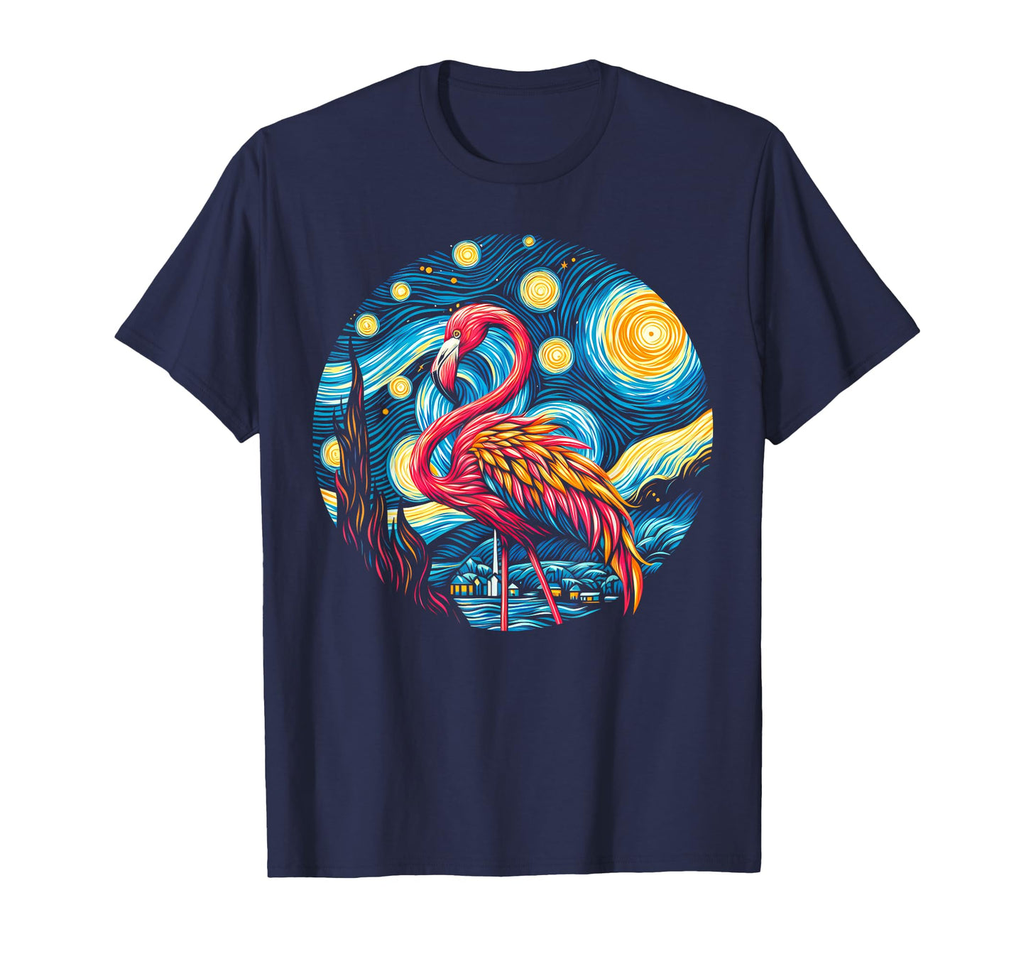 Flamingo Under Starry Night Sky Art Graphic Christmas T-Shirt