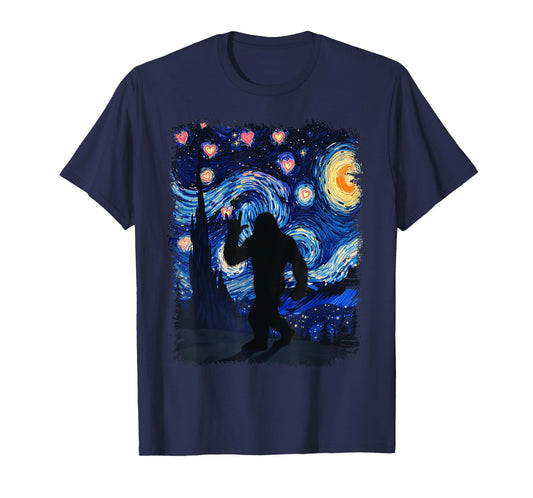 Valentine Van Gogh Starry Night Bigfoot Sasquatch Lover T-Shirt