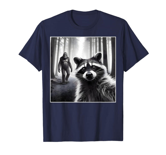 Scared Raccoon Selfie With Sasquatch Bigfoot Funny Raccoon T-Shirt