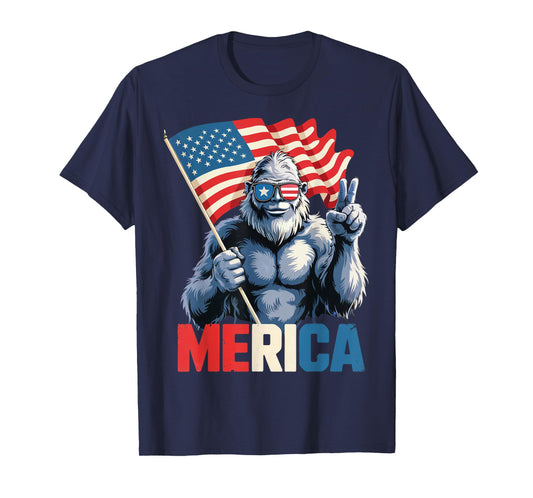 Bigfoot Merica American Flag Patriotic 4th Of July T-Shirt