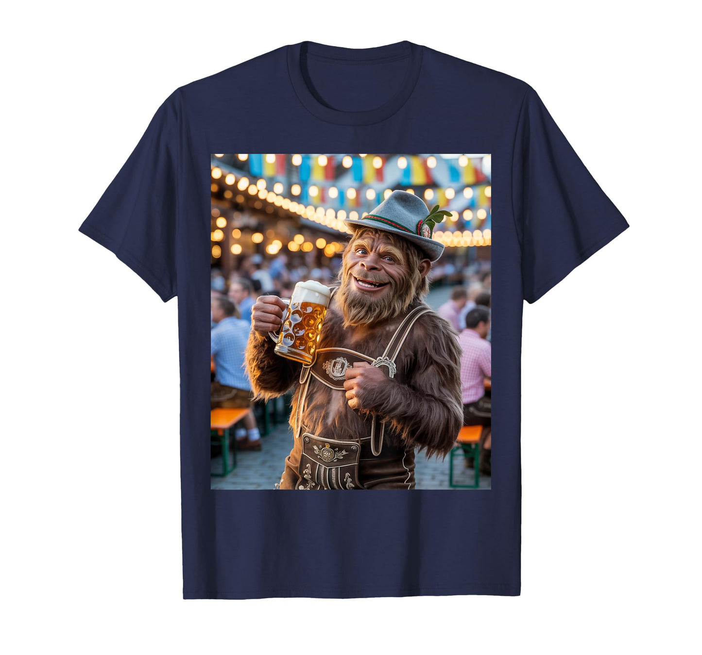 German Bigfoot Sasquatch Lederhosen Funny Oktoberfest 2025 T-Shirt