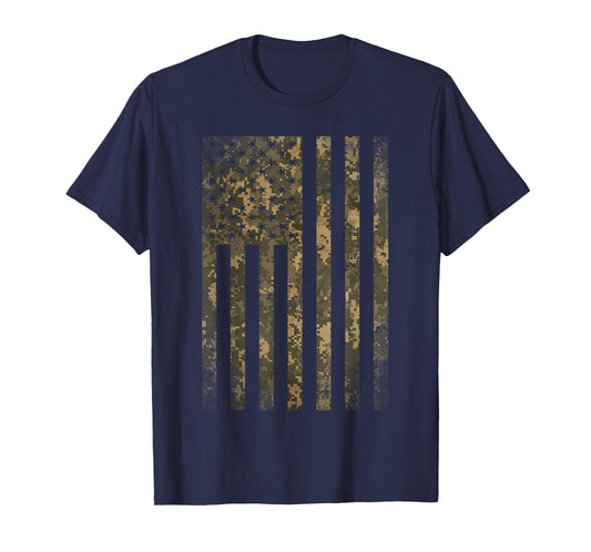 Camouflage American Flag Print Camo Military Tactical Gifts T-Shirt