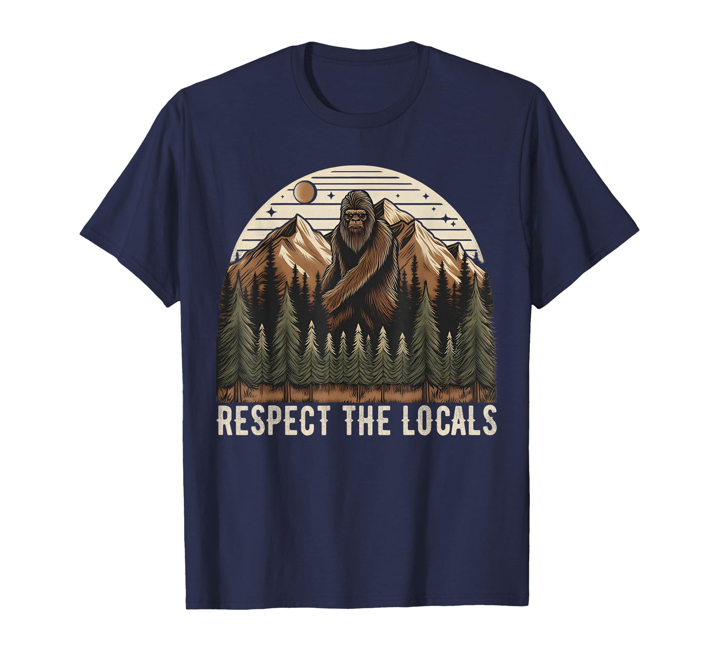 Vintage Respect the Locals Hiking Camping Climbing Bigfoot T-Shirt