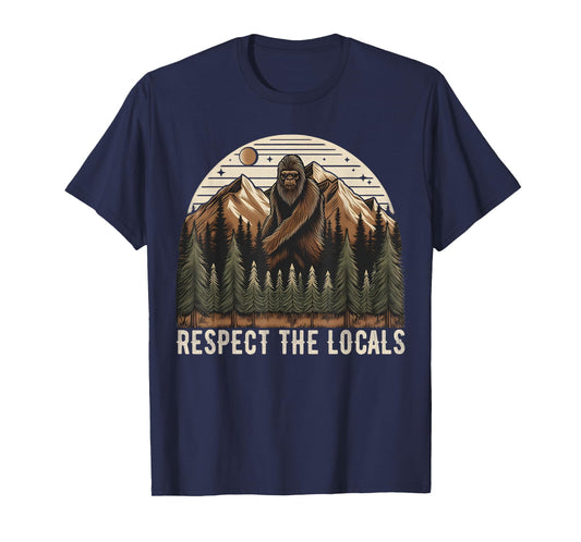 Vintage Respect the Locals Hiking Camping Climbing Bigfoot T-Shirt