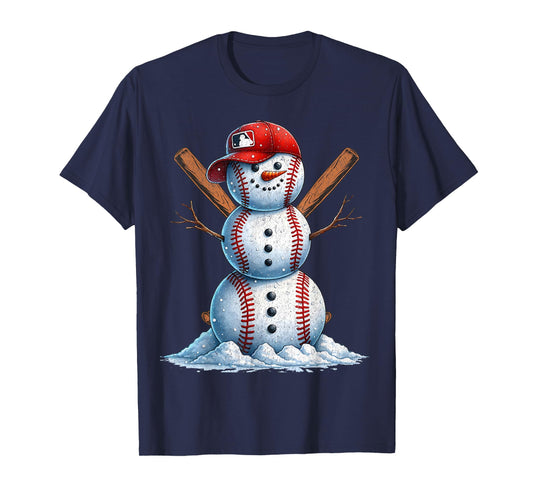 Baseball Snowman Balls Snow Christmas Xmas Men Women Player T-Shirt