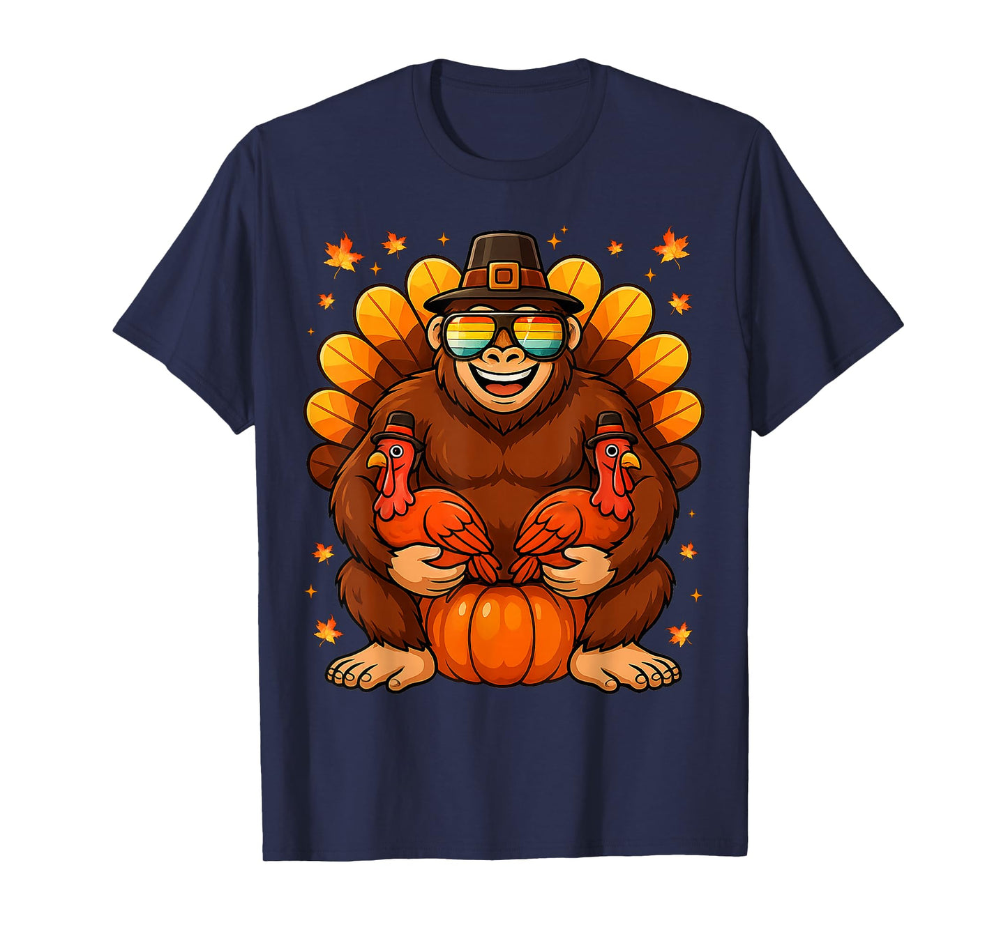 Funny Bigfoot Turkey Retro Vintage Thanksgiving Boys Kids Me T-Shirt