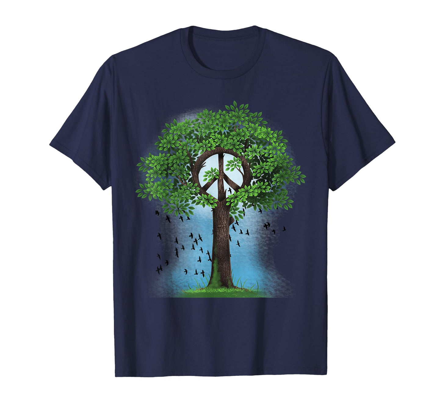 Peace Sign Hippie Retro Tree Nature Peace Symbol Unity Birds T-Shirt