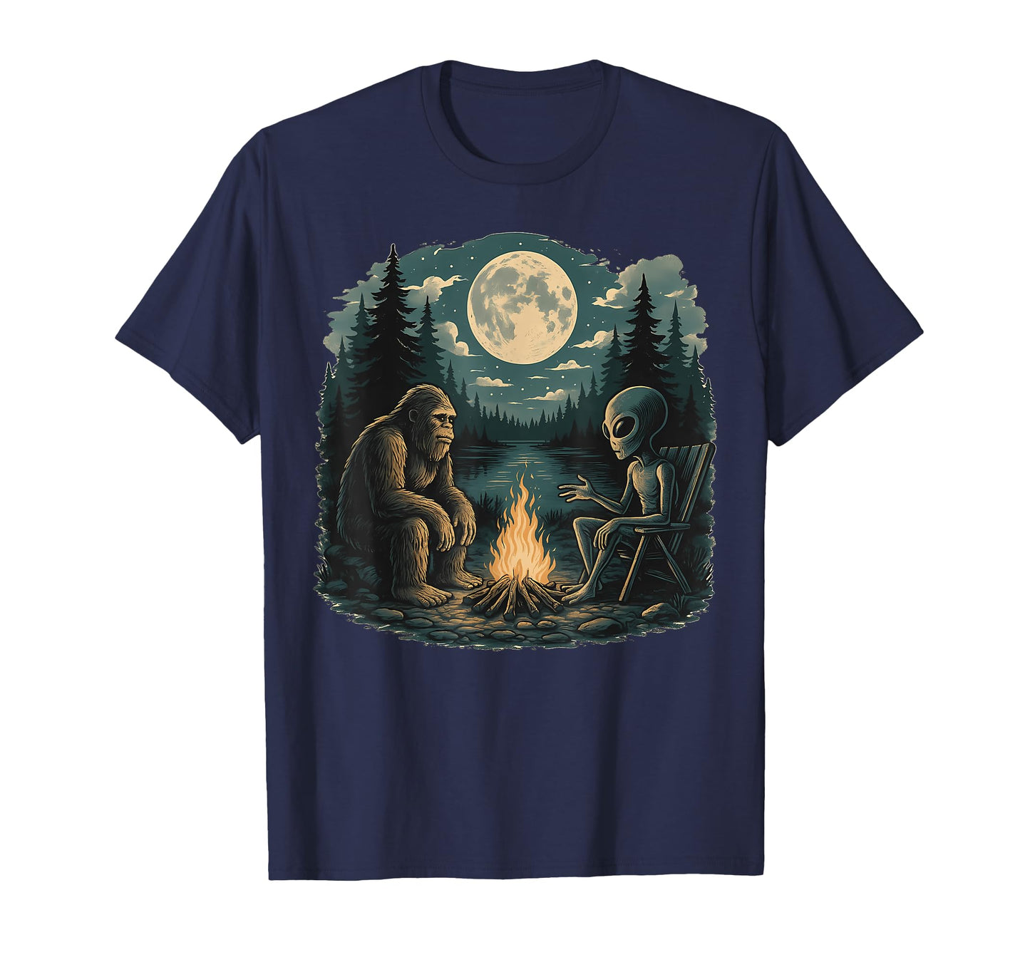 Funny Bigfoot Sasquatch Alien Campfire Forest Camping Talk T-Shirt