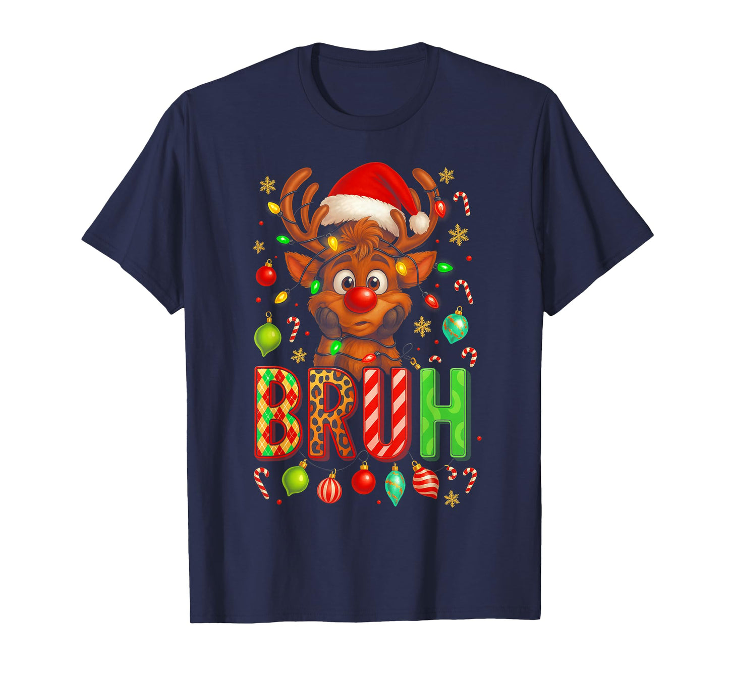 HUGvyn Bruh Christmas Deer Reindeer Boys Kids Xmas Pajamas T-Shirt