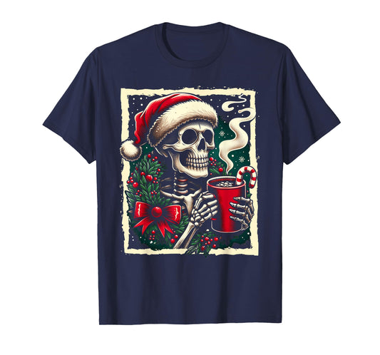 Christmas Skeleton Hot Cocoa Dead Inside Spooky Xmas Holiday T-Shirt