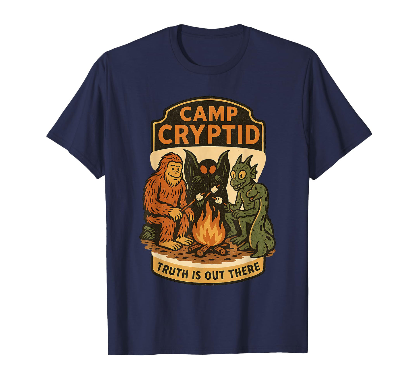 Funny Camp Cryptid Bigfoot Mothman Jackalope Retro Camping T-Shirt