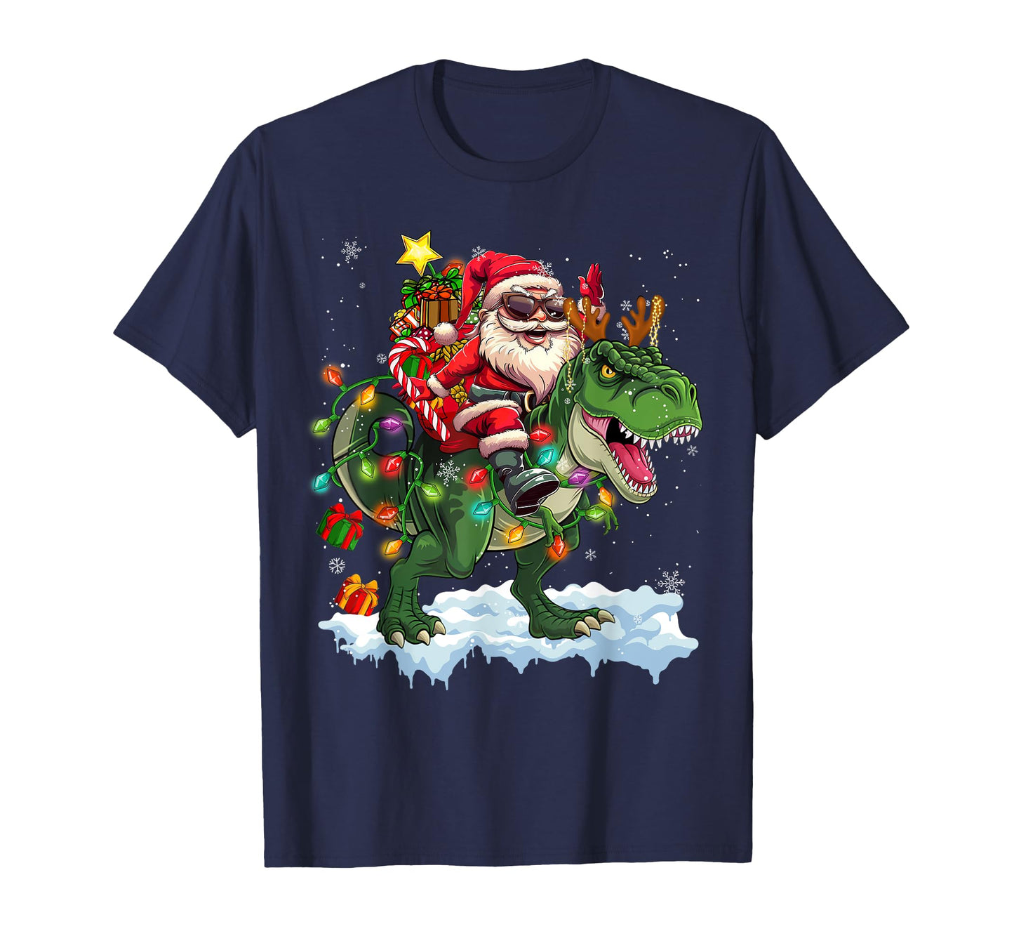 Merry Christmas 2025 Santa Riding Dinosaur Xmas Boy Men Kids T-Shirt