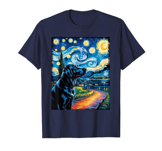 Labrador Dog Art Starry Night Painting Van Gogh Black Lab T-Shirt