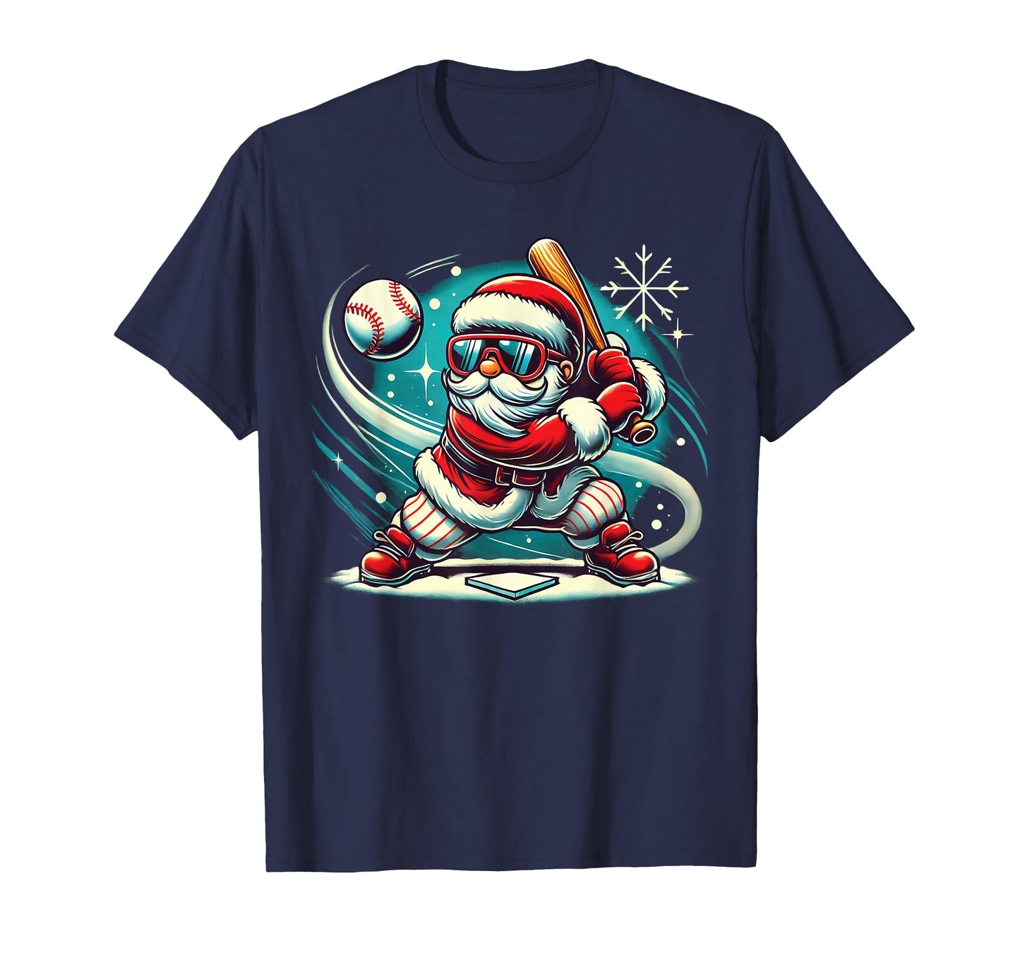 Cute Santa Claus Playing Baseball Boys Kids Teens Christmas T-Shirt