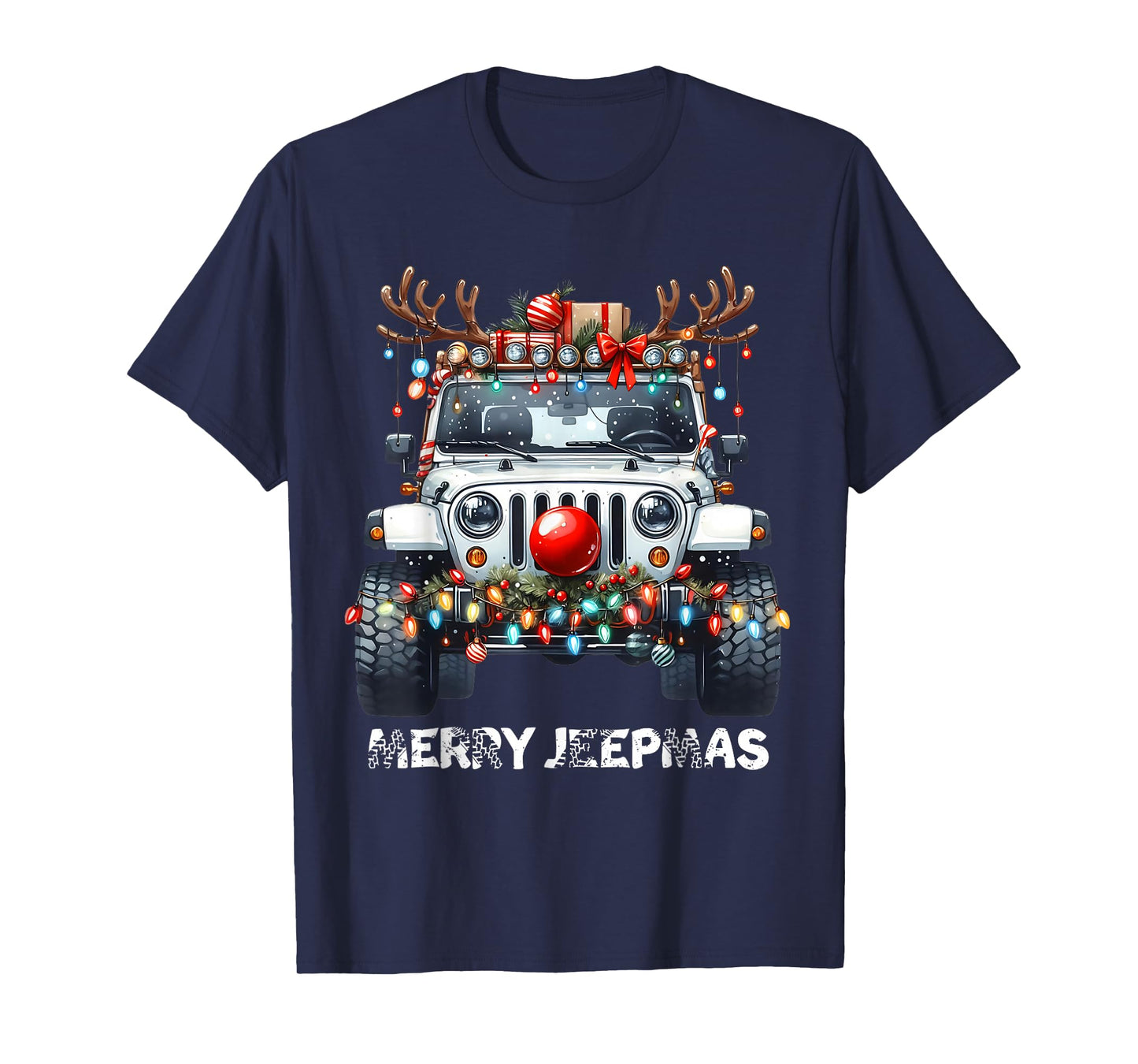 Merry Jeepmas Ugly Light Reindeer Christmas T-Shirt