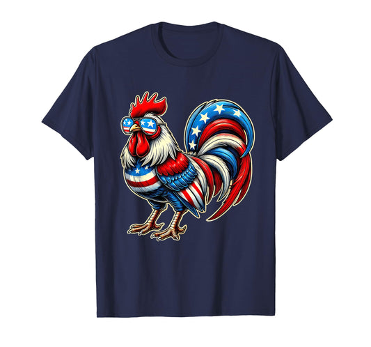 Chicken American Flag USA Farmer Funny 4th Of July Fourth T-Shirt