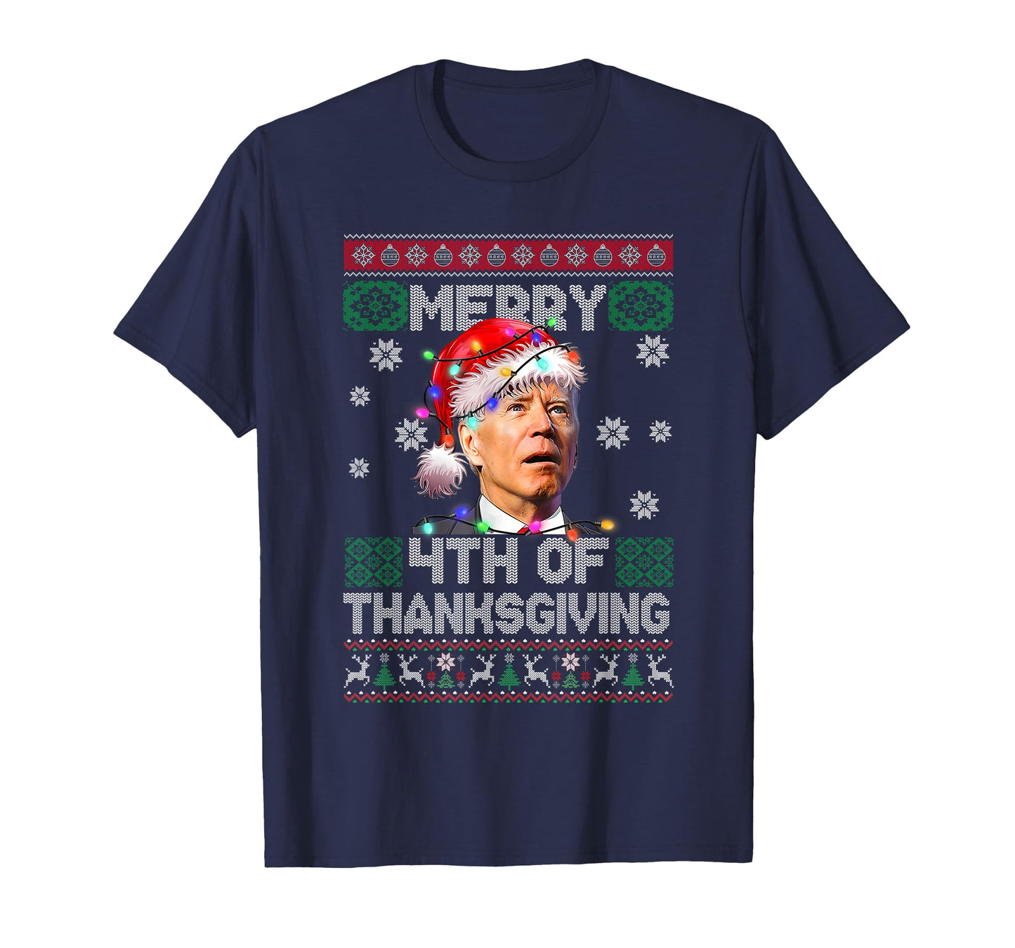 Santa Joe Biden Merry 4th of Thanksgiving Ugly Christmas Tee T-Shirt