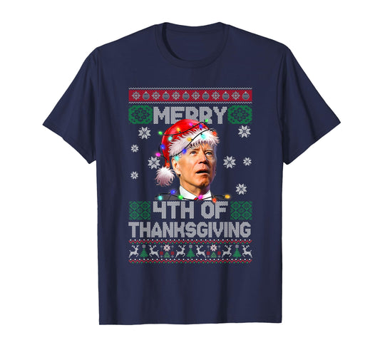 Santa Joe Biden Merry 4th of Thanksgiving Ugly Christmas Tee T-Shirt