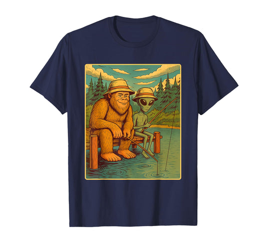 Bigfoot And Alien Fishing - Fisherman Angler Angling T-Shirt