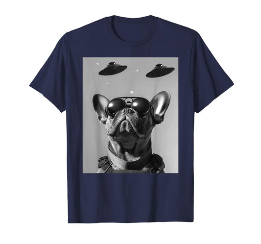 Funny graphic French Bulldog Frenchie UFO Alien Funny weird T-Shirt