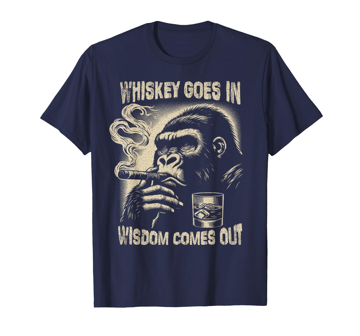 Whiskey Goes in Wisdom Comes Out Monkey Whiskey T-Shirt