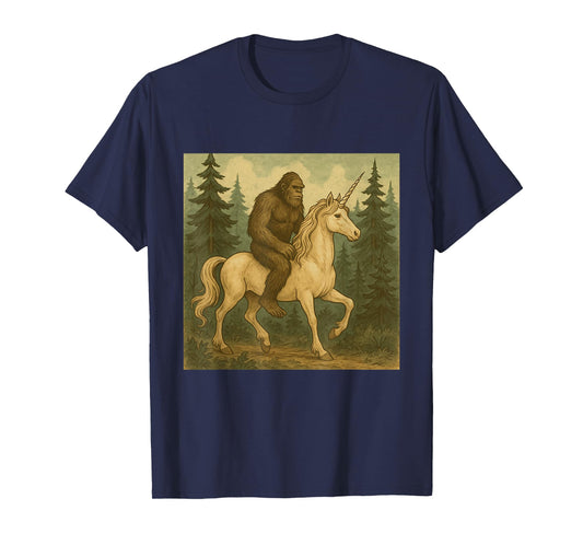 Bigfoot Riding Unicorn Men Women Kids Fun T-Shirt