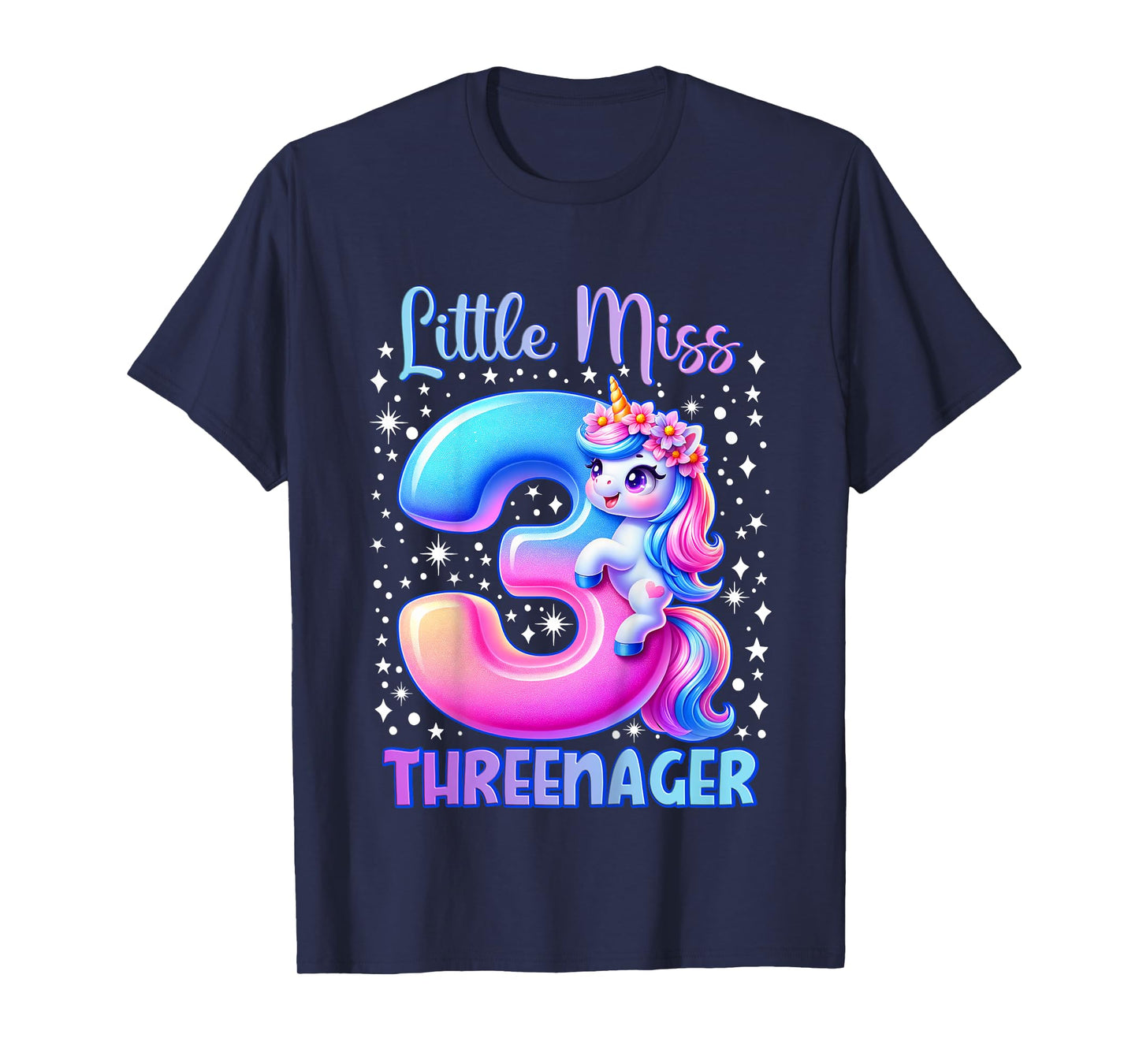 Little Miss Threenager Three 3rd Birthday Girls 3 Years T-Shirt