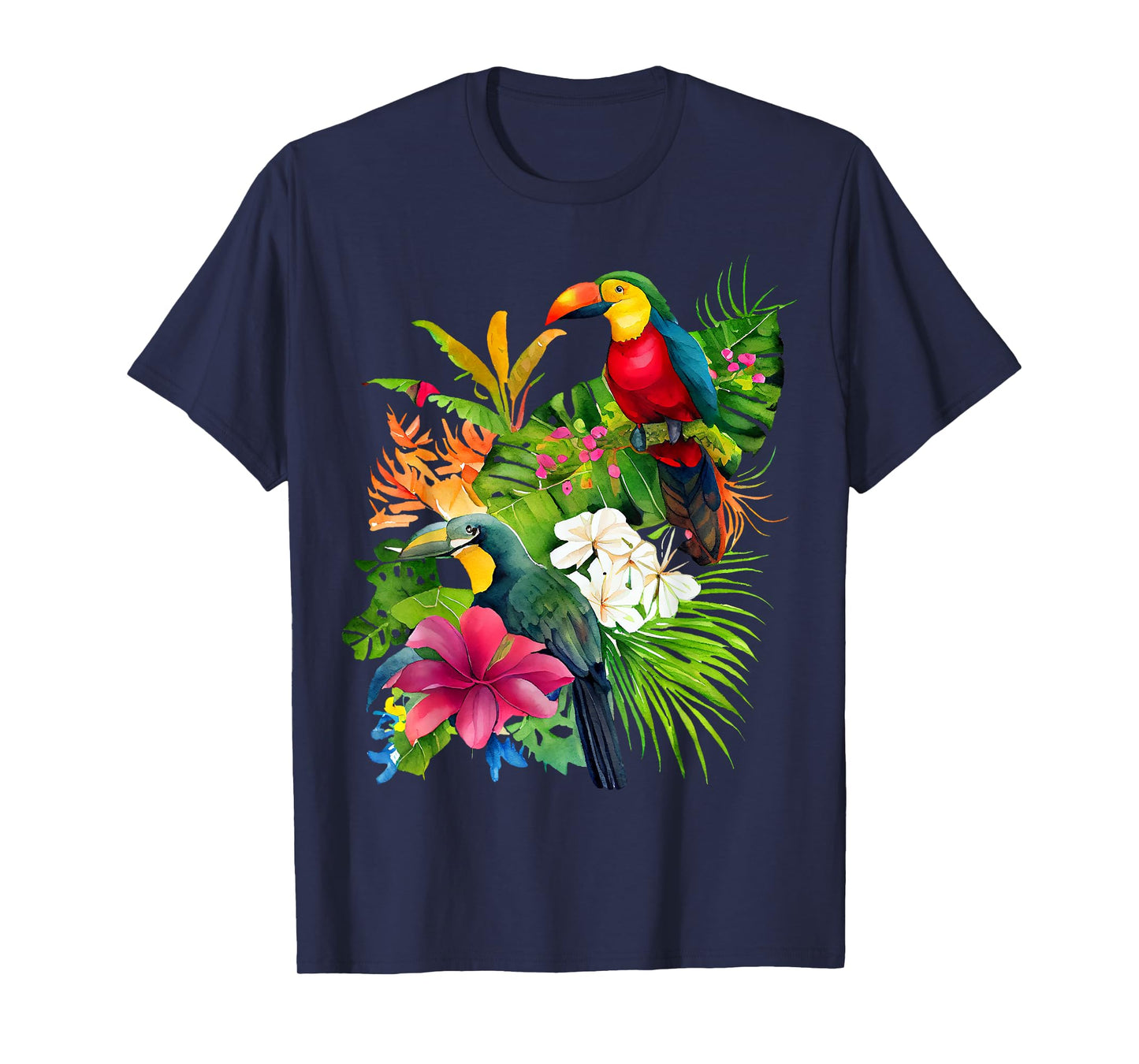 Tropical Bird Toucan Rainforest Jungle Greenery Flowers T-Shirt