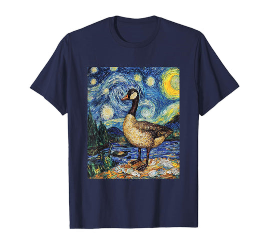 Funny Goose Duck - Van Gogh Style - Starry Night T-Shirt