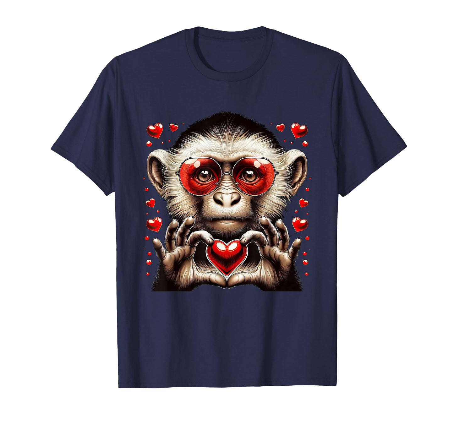 Heart Sign Hand Monkey Kids Mens Womens Monkey Valentine T-Shirt