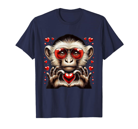 Heart Sign Hand Monkey Kids Mens Womens Monkey Valentine T-Shirt