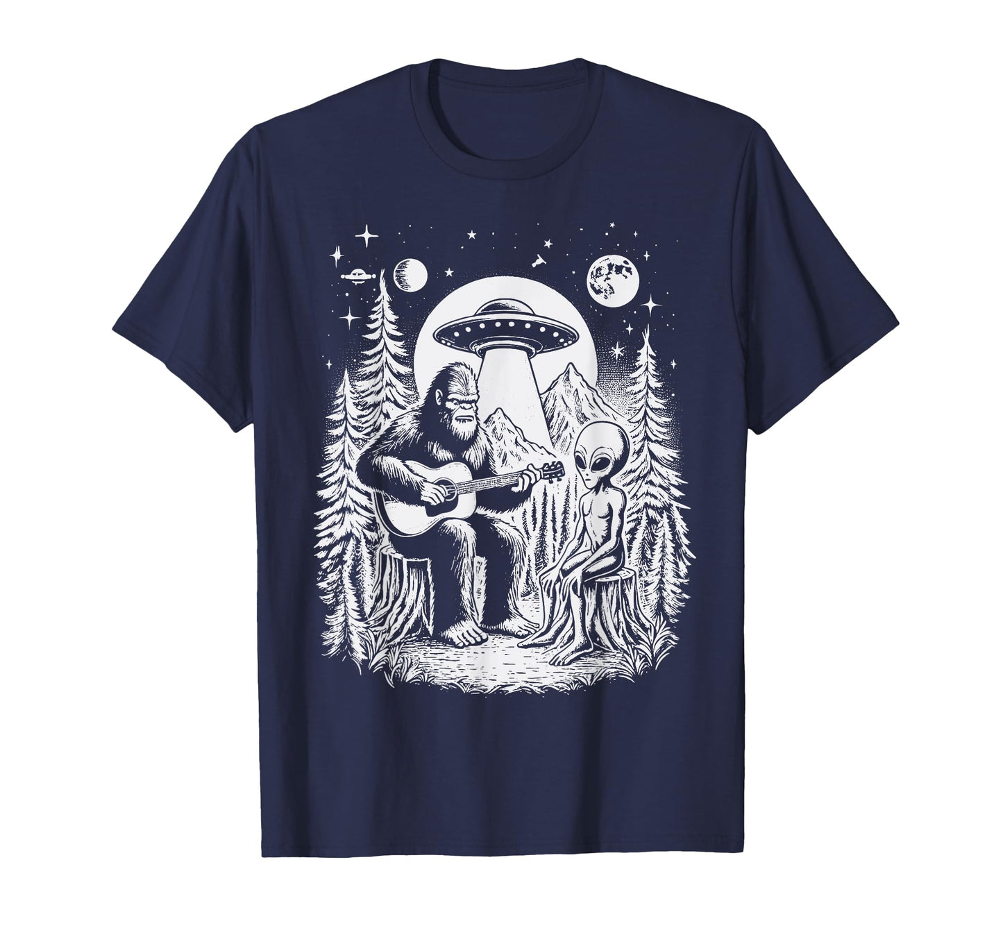 Bigfoot UFO Alien Around Campfire Nature Hiking Sasquatch T-Shirt