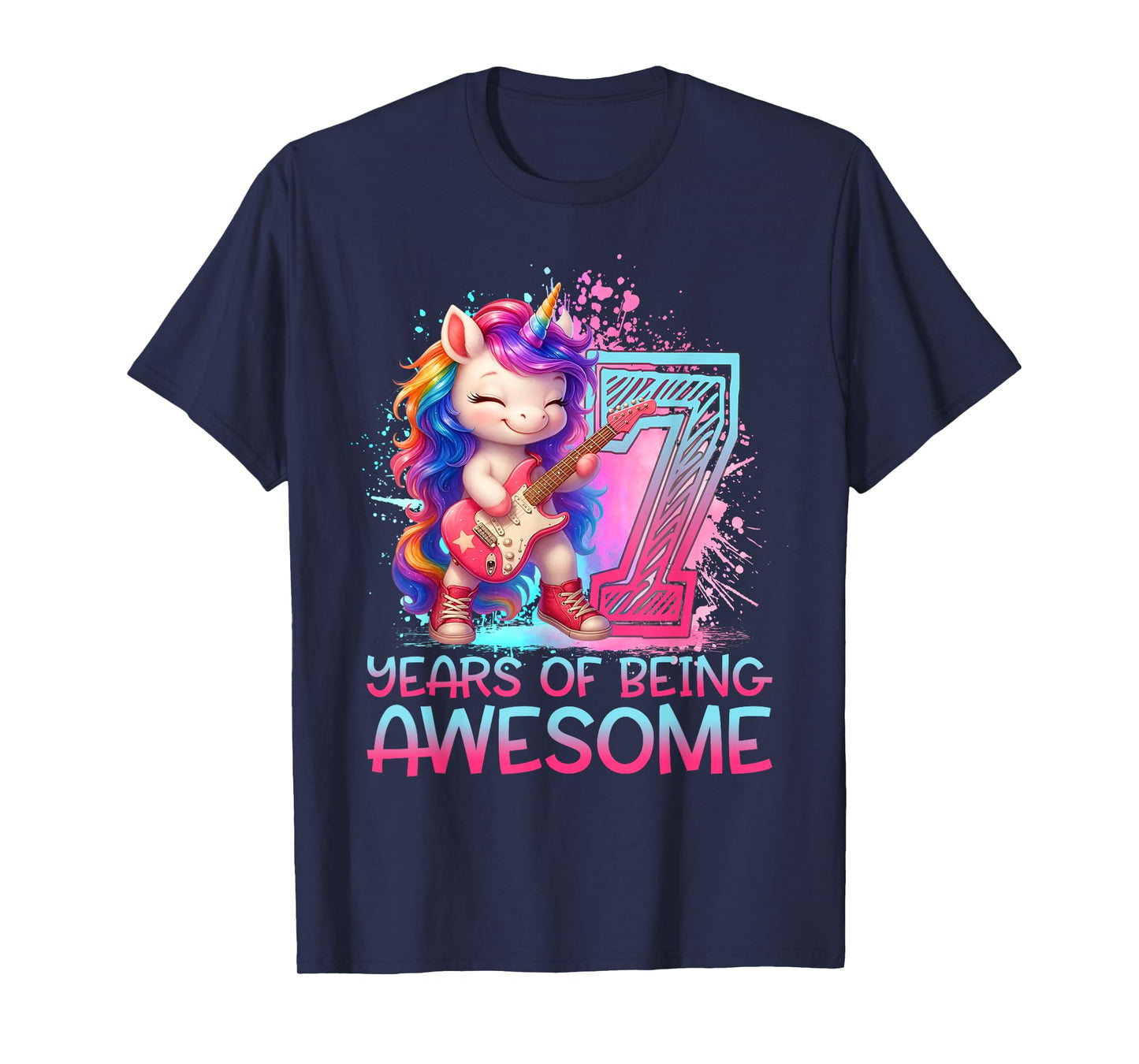 7 Years of Being Awesome Unicorn Rock and Roll 7th Birthday T-Shirt