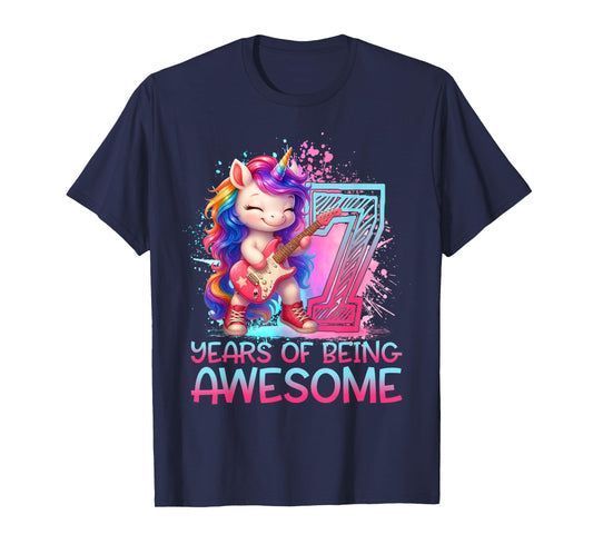 7 Years of Being Awesome Unicorn Rock and Roll 7th Birthday T-Shirt