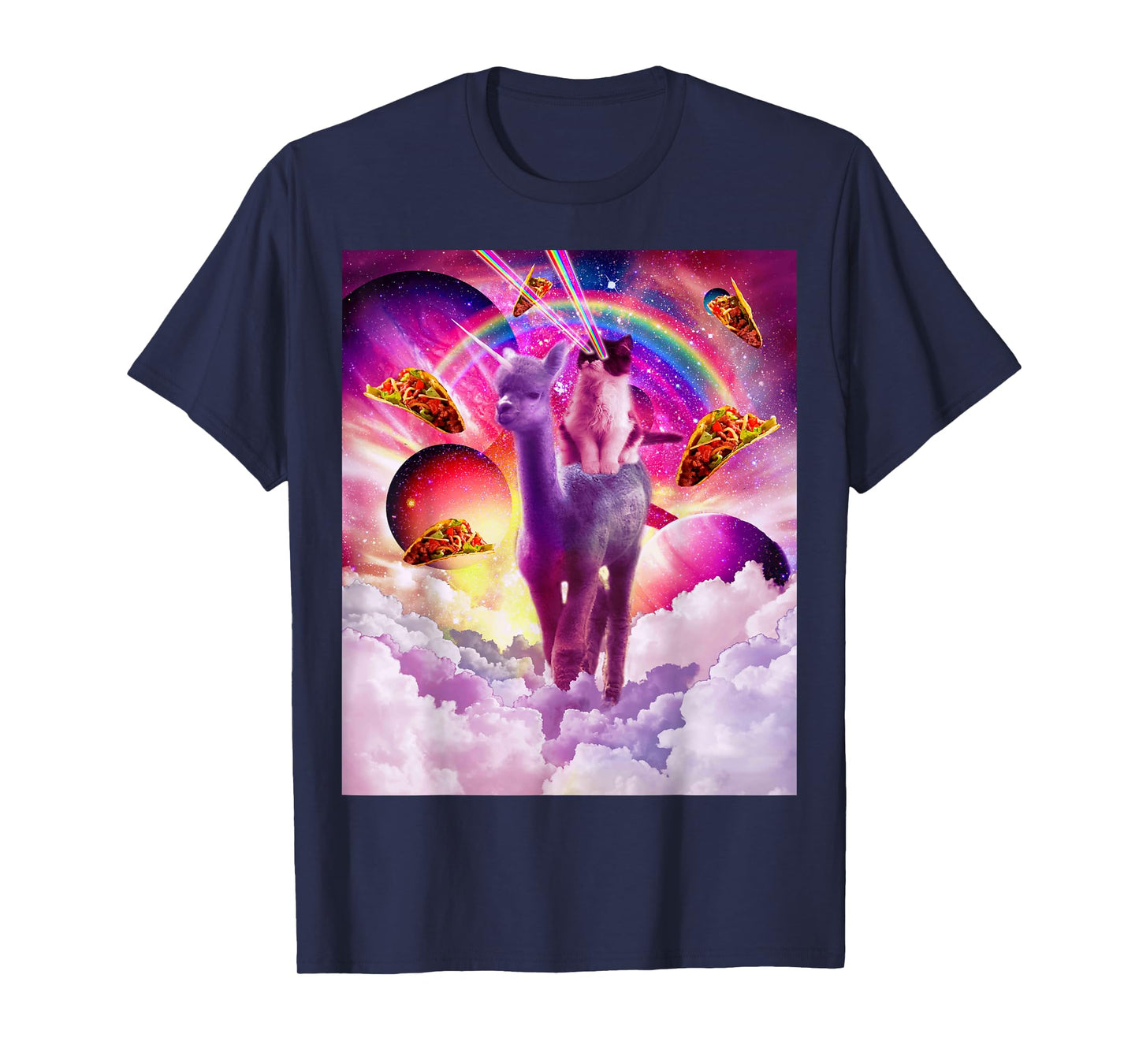 Cosmic Cat Riding Alpaca Unicorn T-Shirt