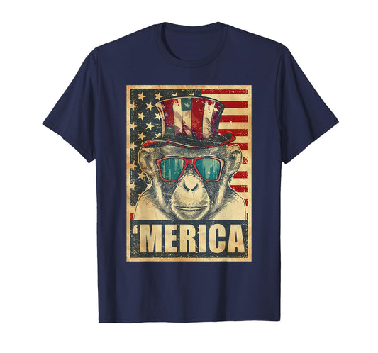 Monkey Merica Vintage American Flag 4th Of July T-Shirt