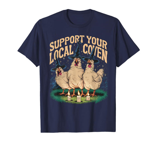 Support Your Local Coven Funny Farm Witch Chicken Halloween T-Shirt