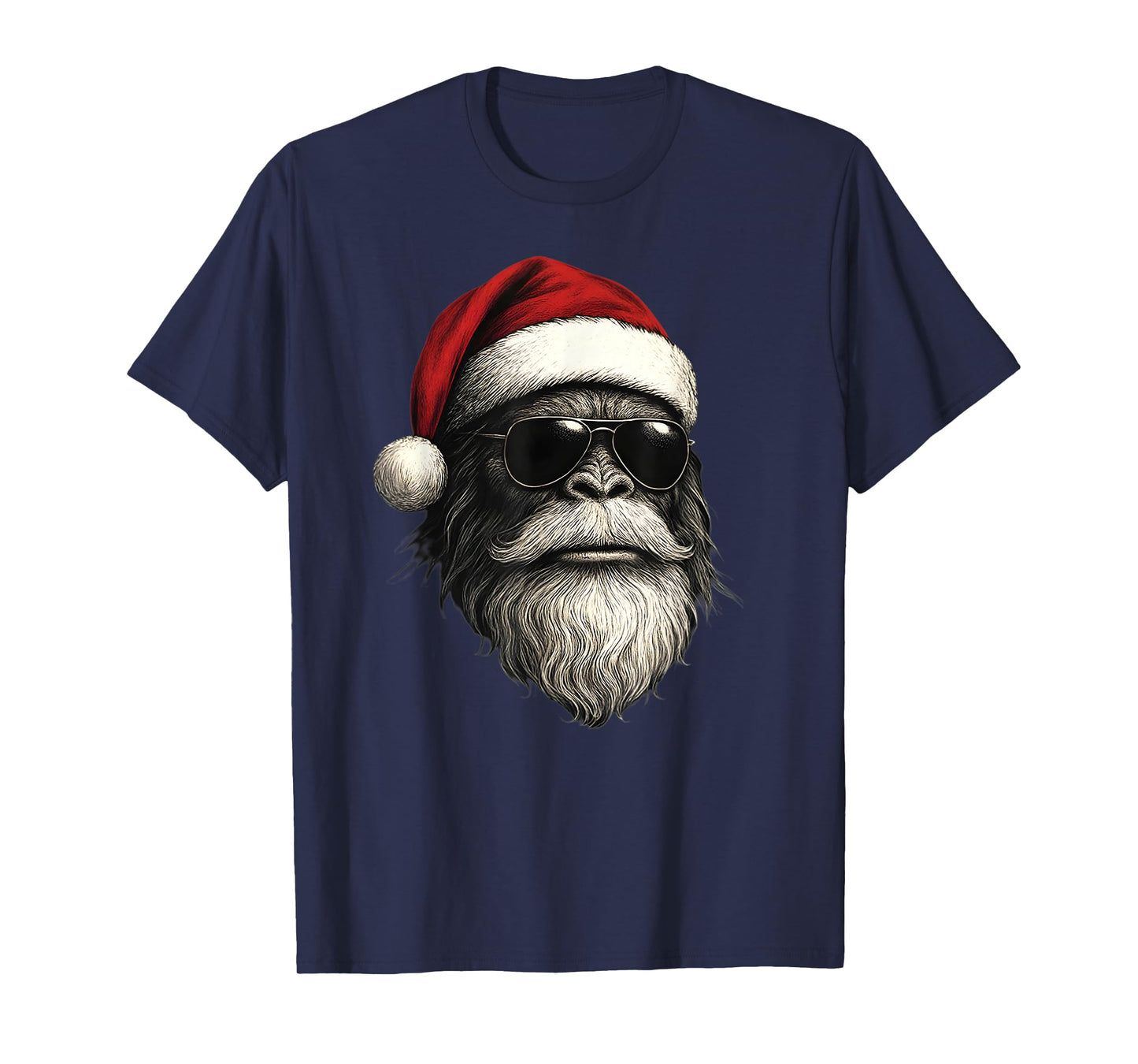 Bigfoot Face Sunglasses Santa Christmas Funny Xmas Sasquatch T-Shirt