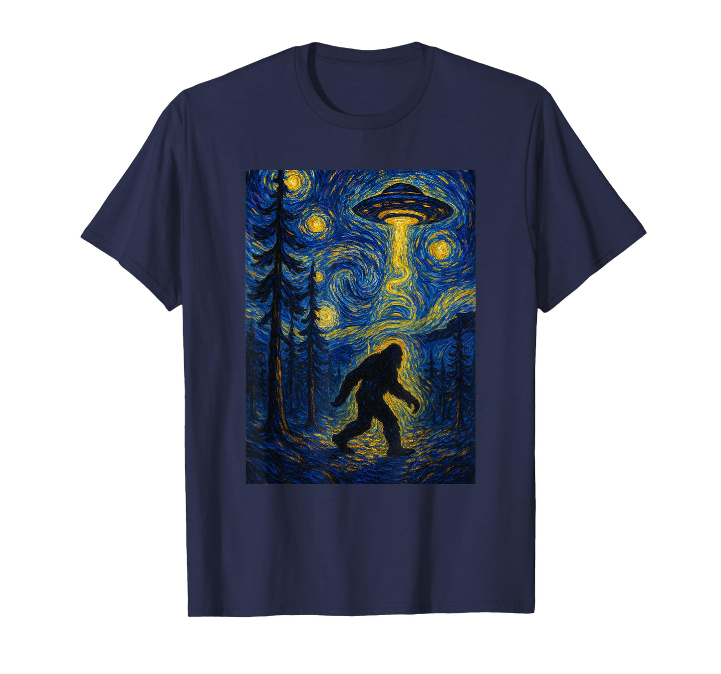 Bigfoot Starry Night Van Gogh UFO For Bigfoot Lover Mom Dad T-Shirt